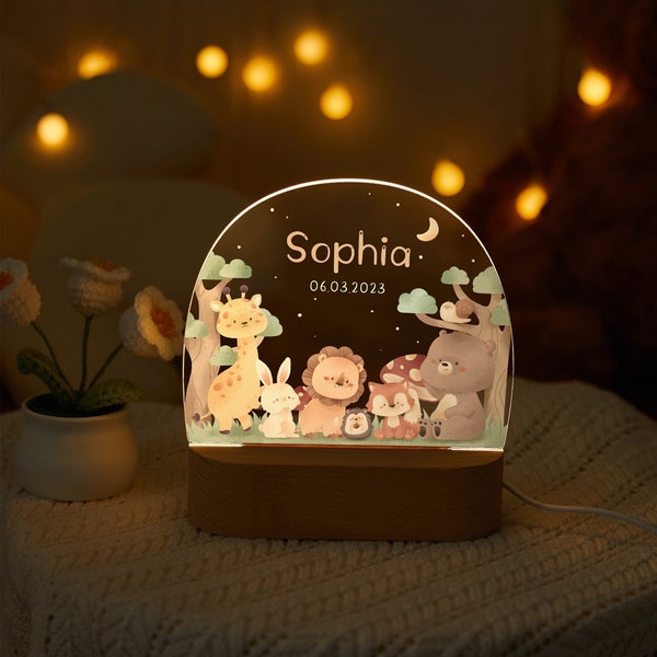 Personalized Baby Night Light, Cute Animal Night Lamp, Baby Gift Birth, Christening Gift, Baby Birthday Gift, Bedside Lamp, Easter Gift