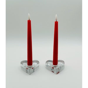 Blenko #901 Clear Glass Heart Candle Holders - Signed by Richard Blenko