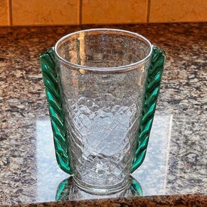 Blenko #473 - Pre-Designer - Crystal Crackle Glass Vase with Sea Green Wings/Ears