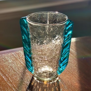 Blenko #473 - Pre-Designer - Turquoise Crackle Glass Wing/Ear Vase