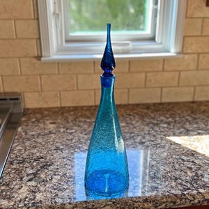 Blenko #920M - Turquoise Crackle Glass Decanter