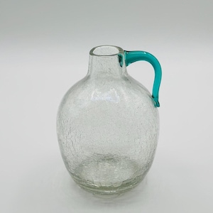 Blenko #417 - Pre-Designer - Crystal Crackle Glass Vase with Sea Green Handle