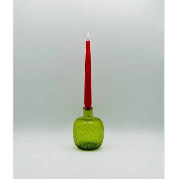 Blenko #6424 Olive Green Crackle Glass Vase or Candle Holder