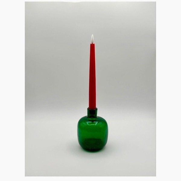 Blenko #6424 Emerald Green Crackle Glass Vase or Candle Holder