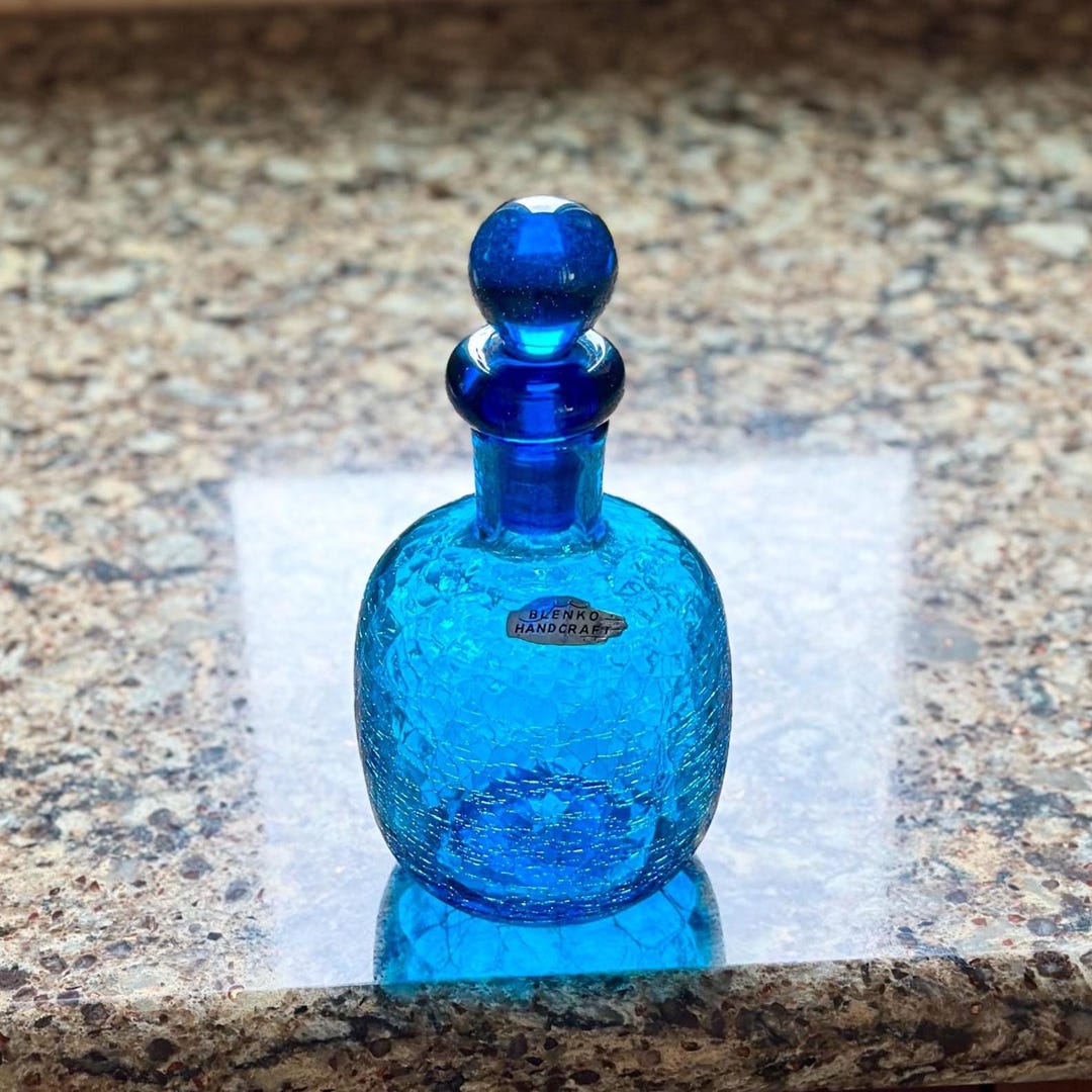 Blenko 708 - Turquoise Crackle Glass Decanter With Stopper - Etsy