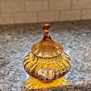 Empoli Style - Italian Amber Glass Circus Tent Candy\Apothecary Jar with Lid
