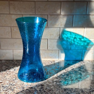 Blenko #5519-M - Teal Crackle Glass Vase