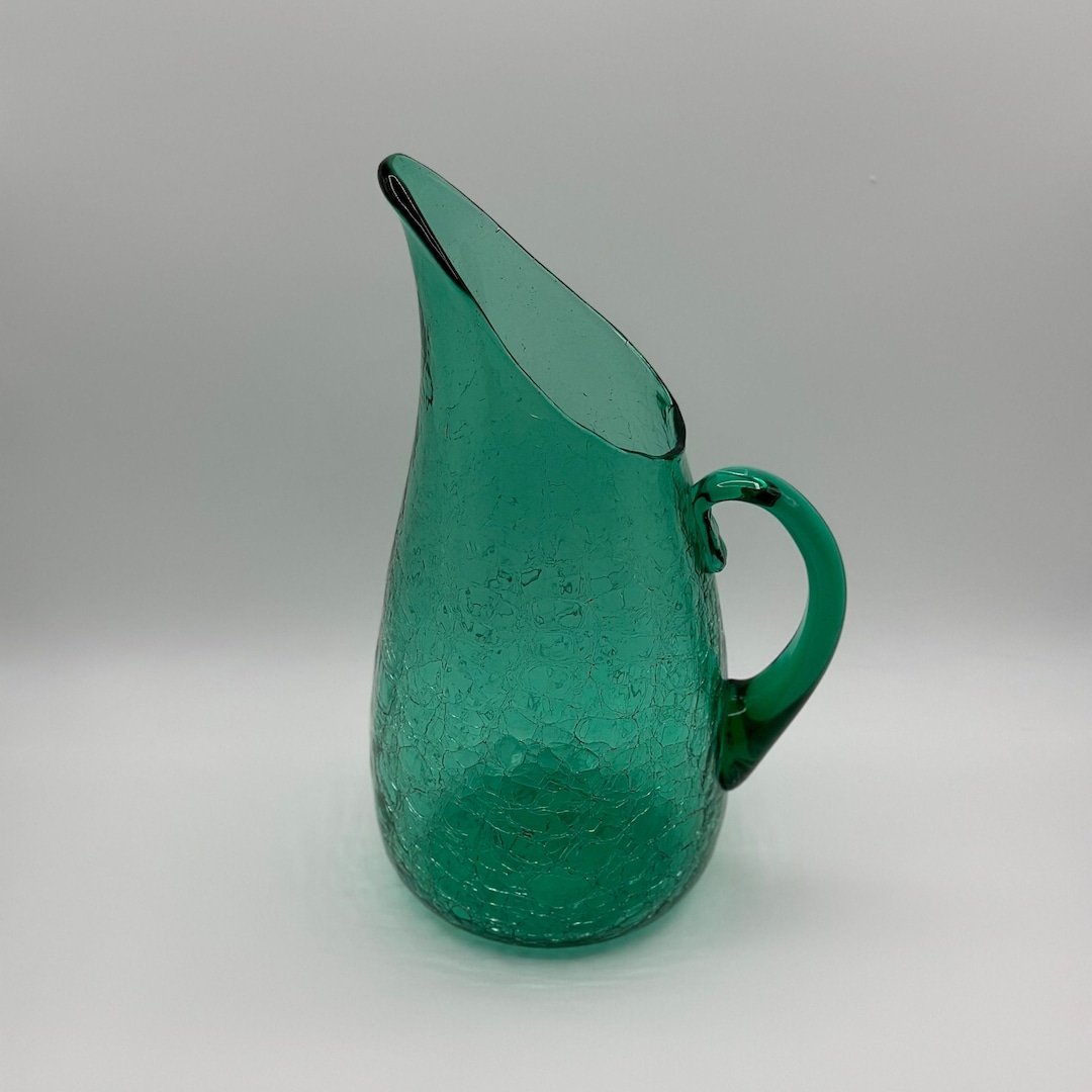 Blenko #939P Sea Green Crackle Glass Pitcher - Etsy