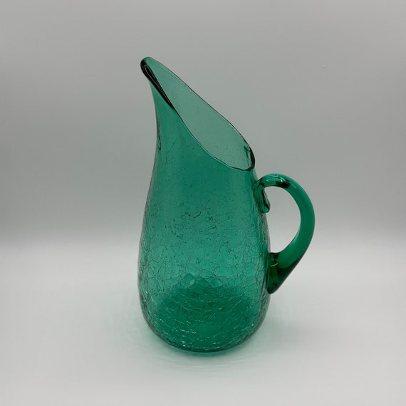 Blenko #939P Sea Green Crackle Glass Pitcher - Etsy