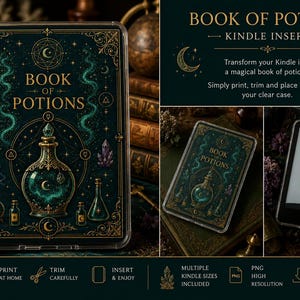 Book of Potions Kindle Insert | Alchemy Kindle Insert | Printable Fantasy Kindle Cover | Witchy & Dark Academia Decor | Digital Download