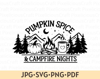 Pumpkin Spice Lagerfeuer SVG: Herbst Camping Designs (Digitaler Download)