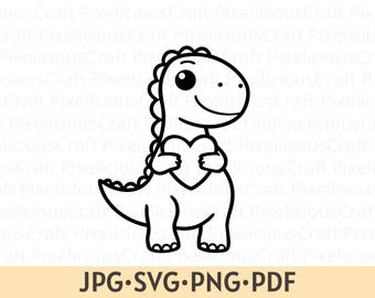 Dinosaurier mit Herz SVG PNG: Dinosaurier Valentinstag, Shirt-Design, Dinosaurier svg, Valentinstag Vektor-Dino svg-Datei für Cricut, Silhouette svg
