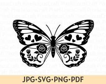 Schmetterling SVG PNG - Rose, Blumen, Herz, Cricut (Digitaler Download)