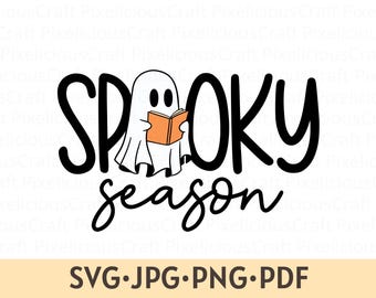 不気味な季節のSVG、かわいい幽霊のSVG、かわいいハロウィーンのSVGデザイン、幽霊の本SVG、不気味な季節のSVG、不気味な雰囲気、幽霊の読書シャツのデザイン