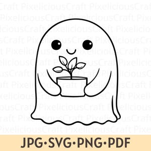 Cute Ghost svg png, Ghost With Flower Pot, Funny Halloween, Cute Plant Ghost, Plant Lover, Spooky svg, Spooky Season png, Cricut svg File