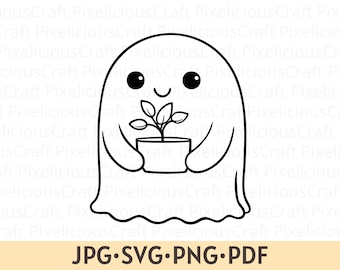 Niedlicher Geist svg png, Geist mit Blumentopf, lustiges Halloween, niedlicher Pflanzengeist, Pflanzenliebhaber, Gruselige svg, Spooky Saison png, Cricut svg