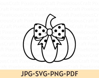 Kürbis mit Schleife SVG PNG: Kürbis Design, Herbst, niedlichen Thanksgiving-Kürbis, Halloween, Kürbis Vektor geschnitten Datei für Cricut, Silhouette svg