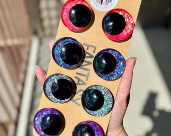 Safety Eyes: 40mm - 18mm | Set of 4 | Fantasy Collection Glitter Kawaii Sinker Safety Eyes | Handpainted Amigurumi Eyes |