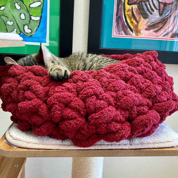 Hand Crochet Pet Bed - Chenille Cat Bed - Handmade - Medium Cat Bed - Cat Bed - Crochet Pet Accessories -