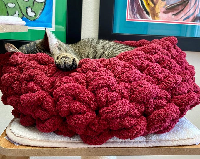 Hand Crochet Pet Bed - Chenille Cat Bed - Handmade - Medium Cat Bed - Cat Bed - Crochet Pet Accessories -