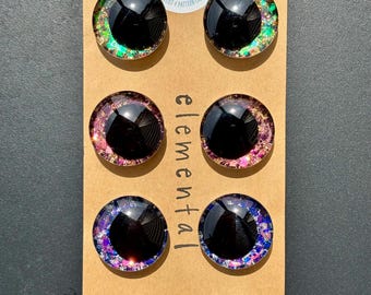 Safety Eyes: 40mm - 18mm | Set of 4 | Elemental Collection Glitter Kawaii Sinker Safety Eyes | Handpainted Amigurumi Eyes |