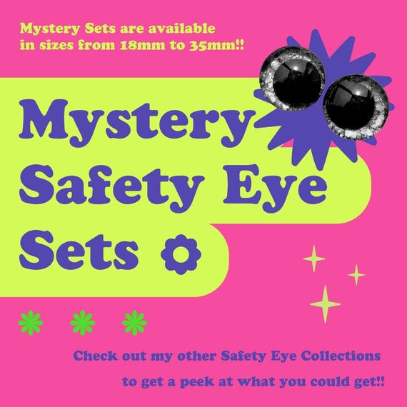 Safety Eye Mystery Set 40mm-18mm | Safety Eyes | Kawaii Glitter Sinker Eyes | Mystery Sinker Safety Eyes