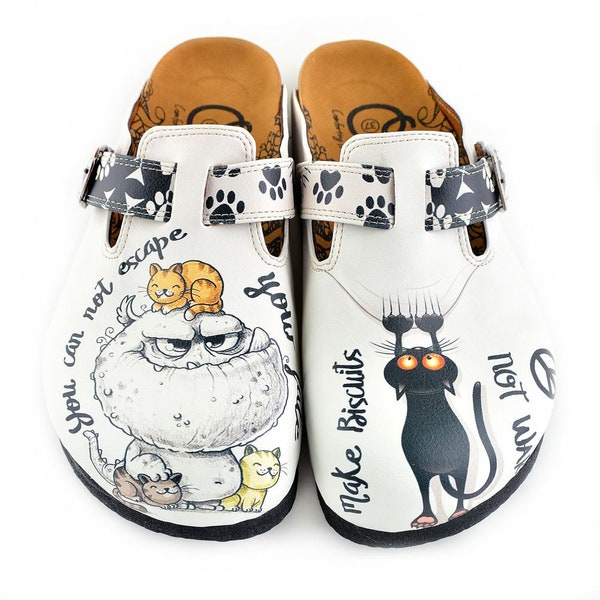 Handcrafted printed colorful women mules Goby with cats