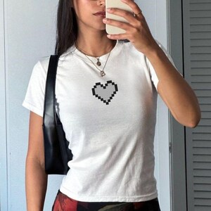Pixel Heart Baby Tee | 90s Baby Tee Retro Y2K  Vintage Shirt Aesthetic Retro Graphic Tee Gift for Her Graphic Shirt tops gifted gifts gifted