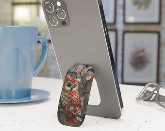 Flower Spring Owl Design Phone Click-On | Grip Functional Accessory | Phone Stand for Movies | Nature-Inspired Phone Click-On Grip