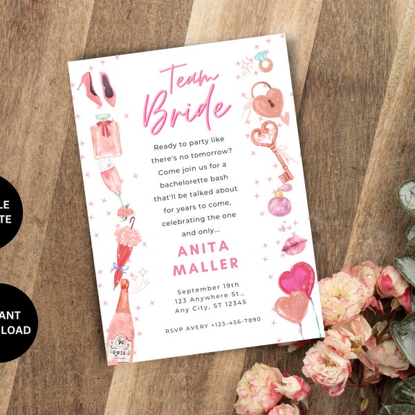 Pretty Pink Bridal Shower Invitation Pink girly Pink and White Elegant Chic Classic Simple Feminine Girly Template