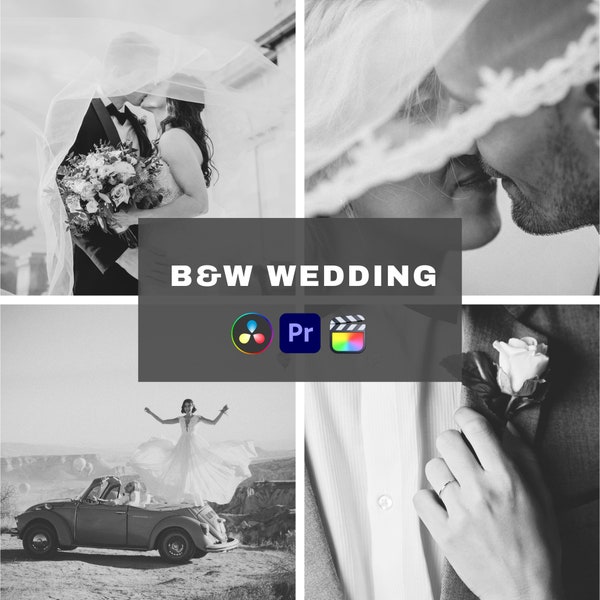 10 BW Wedding video LUTs, Handmade, Original, One-click use, Davinci Resolve, Adobe Premiere, Final Cut Pro, color LUTs, CapCut,.cube files