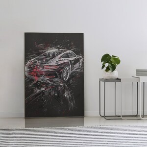 Affiche Porsche 911, Art mural, Décor mural noir, rouge et blanc
