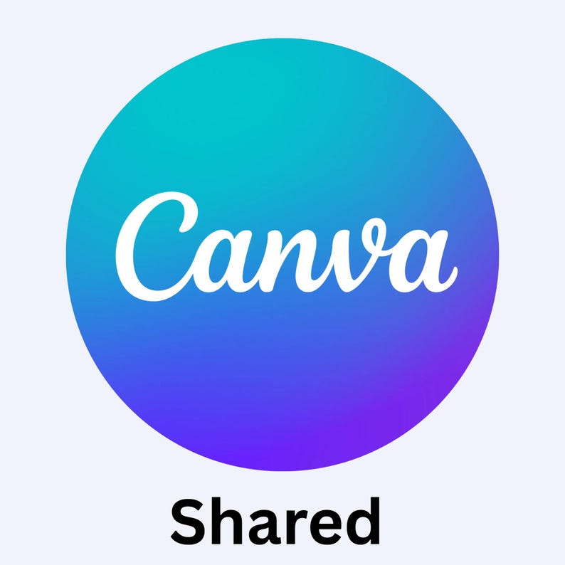Pode incluir: Gr&aacute;fico com o logotipo Canva em texto branco sobre um c&iacute;rculo gradiente azul e verde-azulado. A palavra "Shared" &eacute; exibida em texto preto abaixo do c&iacute;rculo.