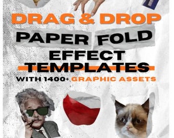 Pacote de modelos MOGRT com efeitos de dobra de papel de arrastar e soltar com mais de 1400 recursos gráficos, capcut, adobe premiere, after effects