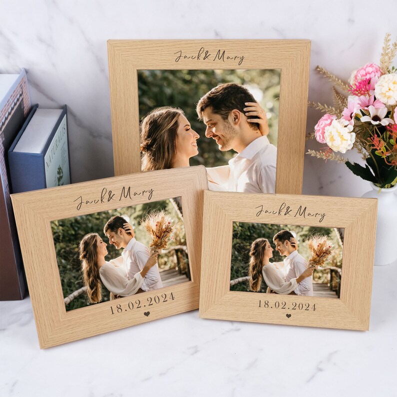 Personalised Wooden Photo Frame,engraved Text Date Names,wedding