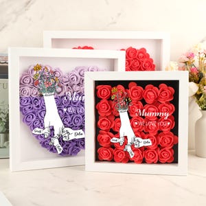 Personalized Roses Heart Shadow Box for Mother&#39;s Day, Custom Flower Shadowbox with Names, Rose Frame Gift for Mom, Grandma Nana Birthday