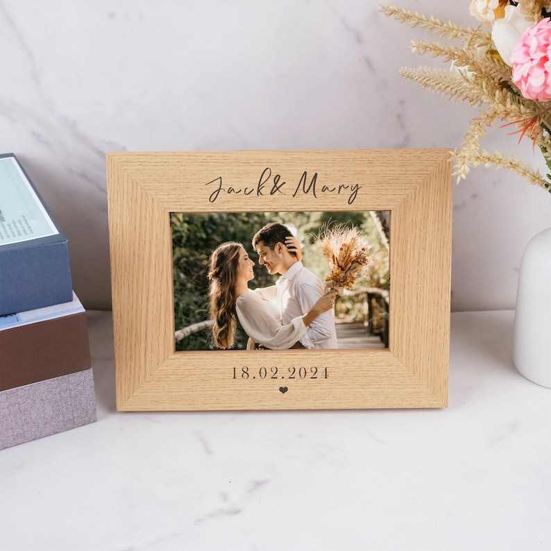Personalised Wooden Photo Frame,engraved Text Date Names,wedding