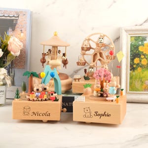 Custom Music Box for Kids, Engraved Name Music Box, Baby Music Box for Shower Gift, Wooden Music Boxes, Carousel Toys for Birthday Gifts