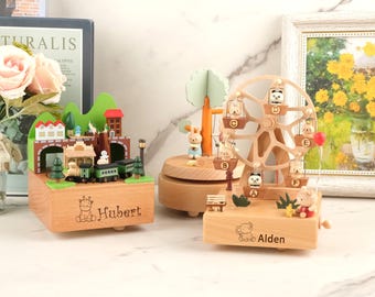 Custom Wooden Train Music Box, Wooden Baby Toys, Personalized Wooden Music Box, Baby Boy Birthday Gifts for Kids, Baby Wooden Music Box