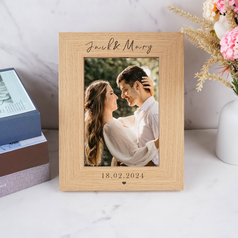 Personalised Wooden Photo Frame,engraved Text Date Names,wedding