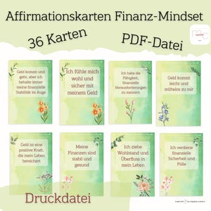 36 Affirmationskarten Finanzielles Mindset | positives Denken | Aquarell | Druckvorlage PDF | Karten zum Selberdrucken | Thema Geld