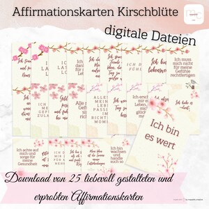 25 Affirmationskarten | positives Denken | Kirschblütendesign | Kirschblüte | Ich bin es Wert | Karten zum Selberdrucken und Selbstgestalten