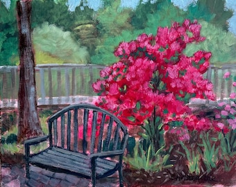 Marcel Dyf『庭園の花』 Vintage Marcel Dyf Floral Still Life Print Pink Azaleas Framed - Etsy