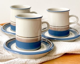 Vintage Arabia Finland Uhtua Coffee Cup Set – Finnish Stoneware, 1980s