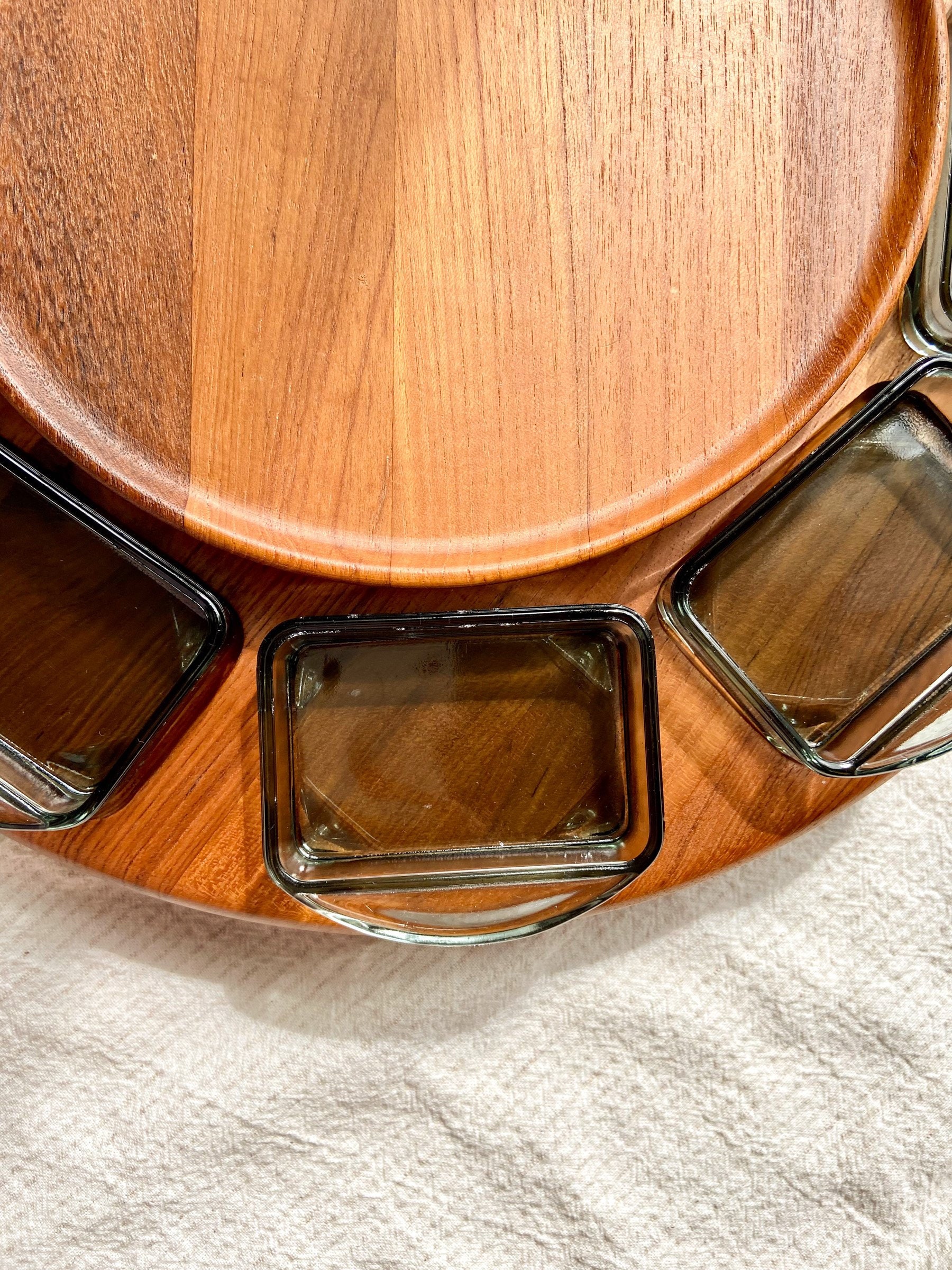 Midcentury Digsmed Denmark Teak Tray, Rotating With Nine