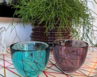 Orrefors Pastillo Candleholders Set of 2 | Swedish Art Glass Tealight Holders | Scandinavian Vintage Glass