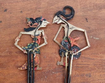 Couple of Indonesian Shadow Puppet Arjuna & Srikandi, Javanese Wayang Kulit, Indonesian Wayang