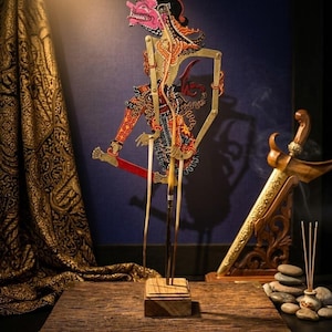 Mini fantoche Cakil – decoração de parede de fantoche de sombra indonésio, presente Wayang Kulit feito à mão