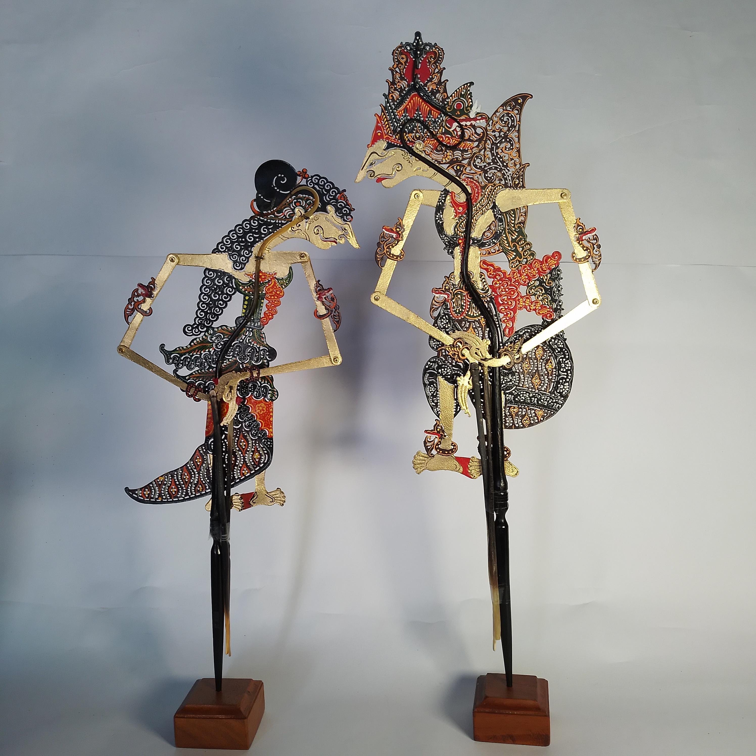 インドネシア　ワヤン人形2体（RAMA、SHINTA） Miniature Indonesian Wayang Kulit, Javanese Shadow Puppets