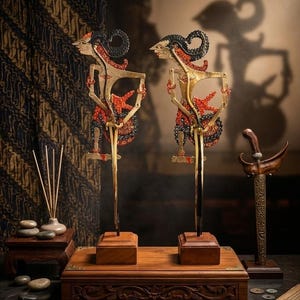Mini Nakula Sadewa Brother Puppet – Decoración de pared de marionetas de sombras indonesias, regalo Wayang Kulit hecho a mano